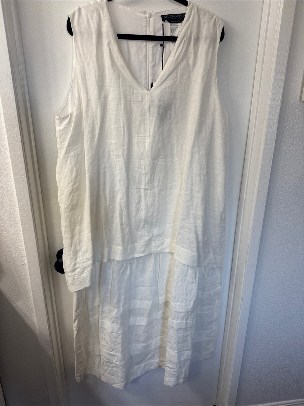 Marina Rinaldi Distanza White Tiered Sleeveless Midi Dress 💯% Linen- NWT -18 - Picture 4 of 10